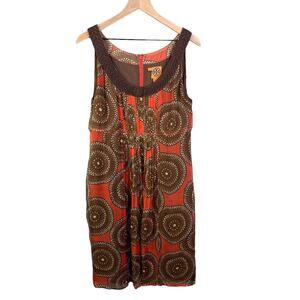 Tory Burch Multicolor Print Silk Sleeveless Pleated Empire Dress Size 12 Boho